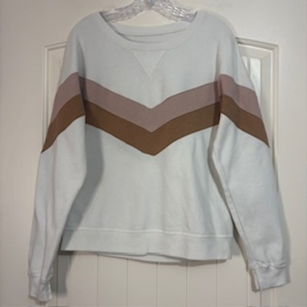 Abercrombie & Fitch Women White‎ Chevron Stripe Crewneck Sweatshirt Sz S Top